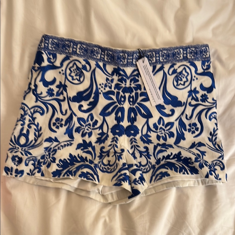 Blue and White Patterned Shorts